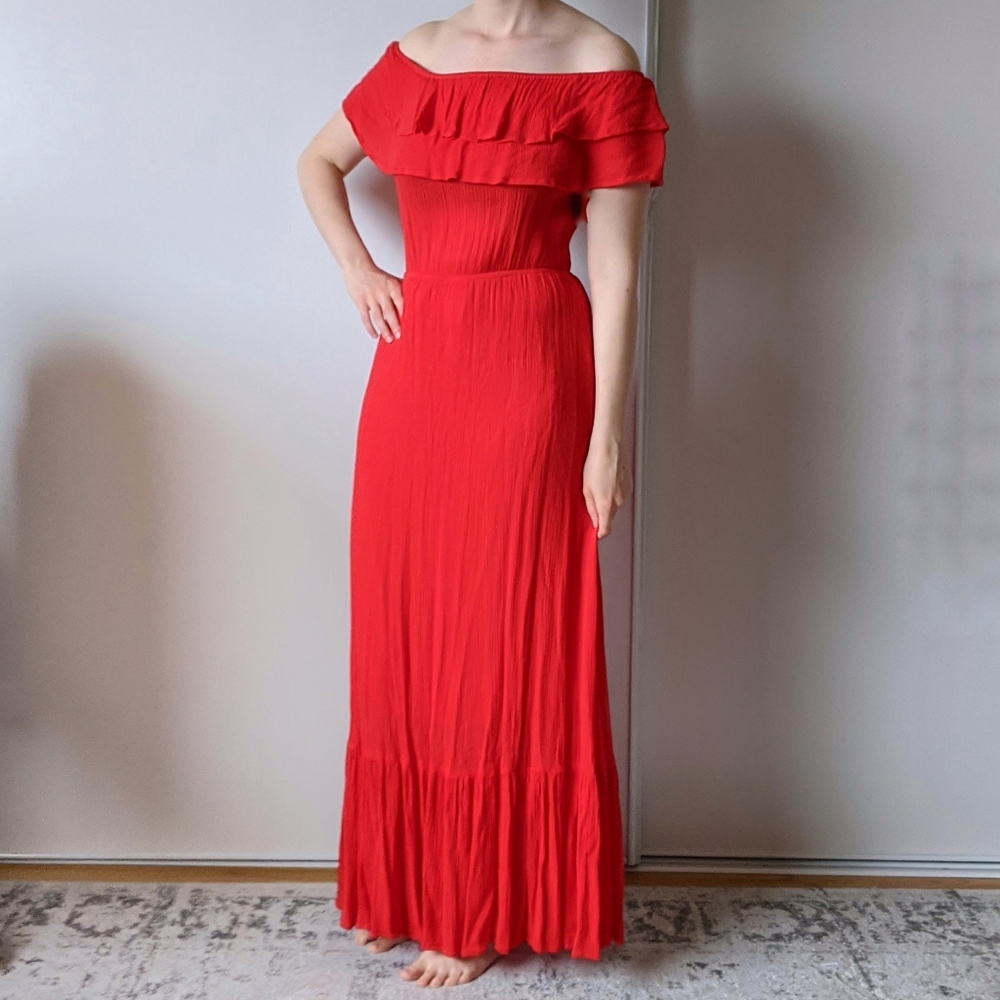 ILLA ILLA Red Off-Shoulder Maxi Dress